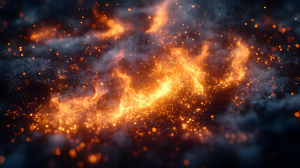 Aufkleber - Dramatic and powerful cosmic explosion of fiery inferno flames,sparks and energy bursting forth in the depths of the dark space universe. Intense heat,light and destruction in an cosmic event.