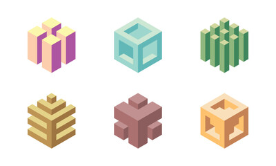 Poster - cube logo, geometric vector design. set box logotype company, trendy techno emblem in isometric 3d s