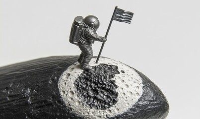 Wall Mural - a miniature astronaut planting a flag on the graphite moon of a black pencil, intricately sculpted i