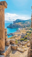 Wall Mural - A breathtaking view of ancient Selinunte ruins overlooking the coastal landscape of Sicilia on a clear day