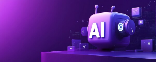 Poster - Futuristic AI technology concept with digital cube interface