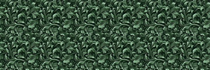 Intricate green foliage pattern with dense leafy design for elegant textiles