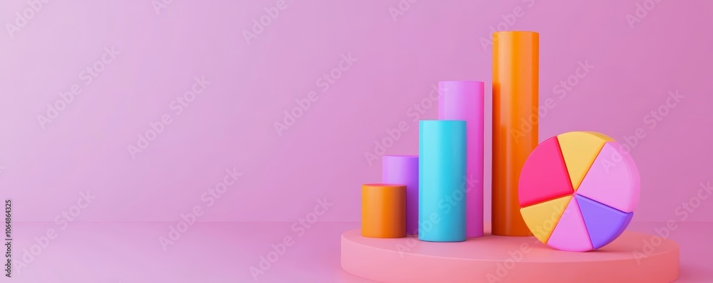 Engaging 3D data visualization with pie chart and rising bars, colorful ...