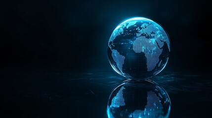 Aufkleber - Reflective sphere showing a business chart background, symbolizing economic growth and international market expansion with empty space for text