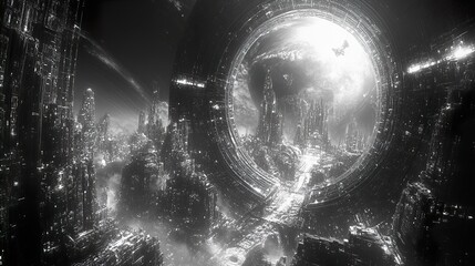 Wall Mural - futuristic cityscape: a monochromatic vision of urban architecture