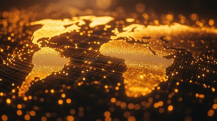 Leinwandbilder - Futuristic world map in a virtual reality setting with luminous data lines, capturing the essence of global connectivity and digital innovation with empty space for text