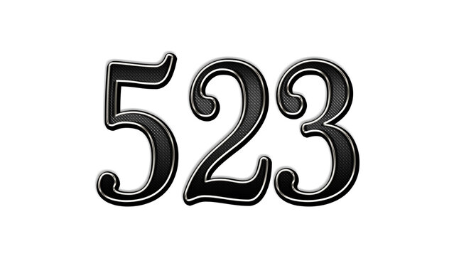black metal 3d design of number 523 on white background.