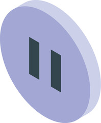 Poster - Round purple pause button with two vertical rectangles representing a temporary stop in an isometric perspective