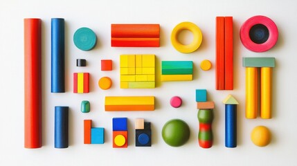 Poster - Vibrant toy blocks laid out on a white background, creating a sense of fun and creativity that resonates with childhood adventures.