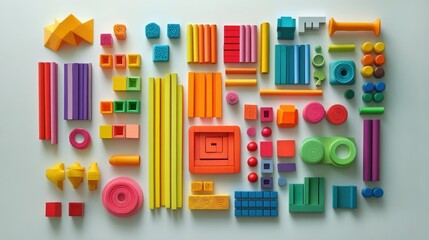 Poster - Vibrant toy blocks laid out on a white background, creating a sense of fun and creativity that resonates with childhood adventures.