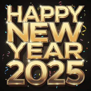 2025 date on fireworks background, new year card