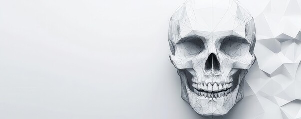 Abstract low polygon wireframe skull, sharp edges and triangular surfaces, minimalist geometry in anatomy