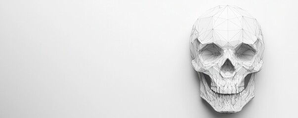 Abstract low polygon wireframe skull, sharp edges and triangular surfaces, minimalist geometry in anatomy