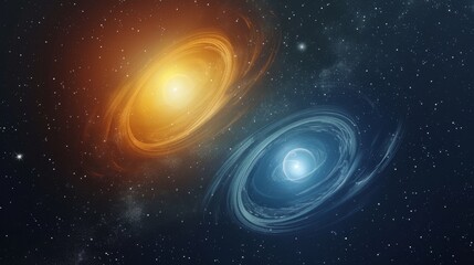 Wall Mural - Dynamic Binary Star System in Deep Space with Swirling Gravitational Fields