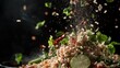 © Chatchanan - A close-up of Isaan larb with ingredients like lime, roasted