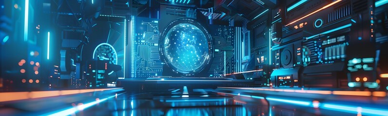 Wall Mural - blue podium with blue light in the dark room