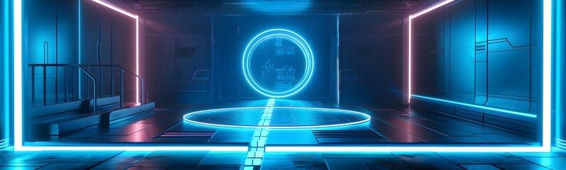 Wall Mural - blue podium with blue light in the dark room