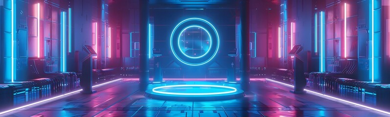 Wall Mural - blue podium with blue light in the dark room