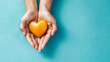 © Mirjana - Hands holding an orange heart on a blue background as a symbol of volunteer appreciation and community support