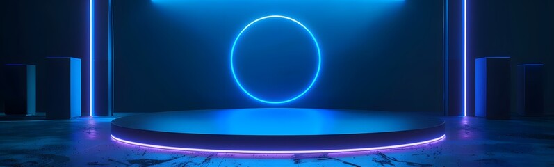 Wall Mural - blue podium with blue light in the dark room