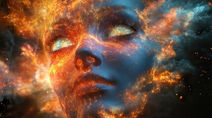 Canvas Print - Abstract Portrait of a Woman in Flames: A Surreal Dream