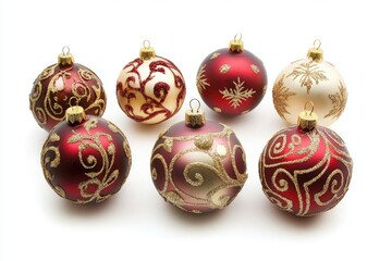 Group of Christmas ornaments on a white surface