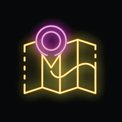 Poster - Neon sign of a map with a location pin showing a destination