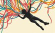 © jambulart - Silhouette of a person caught in colorful ribbons.