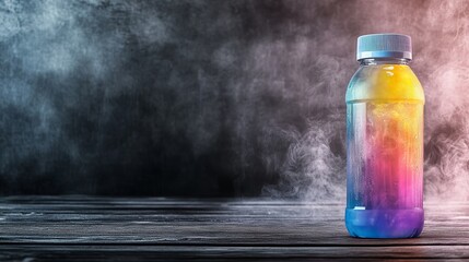 Vibrant rainbow liquid in a clear bottle, captivating display of color and light