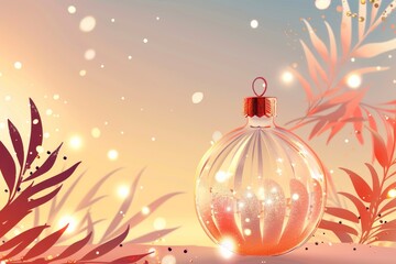 Wall Mural - elegant festive ornament with golden leaves and bokeh lights