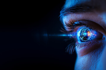 Poster - the eye features vibrant digital elements, highlighting the blend of human vision and technology in 