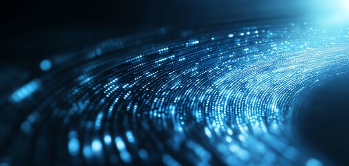 Poster - Abstract blue light trails with glowing particles, creating a sense of movement and depth against a dark background.