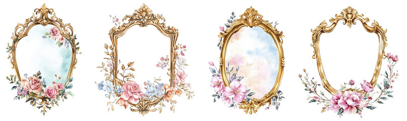 Wall Mural - ornate floral gold frames with blank spaces for decoration transparent background