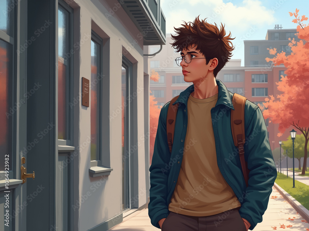 Generated illustration of young college student going to their business ...