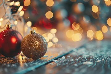 Close up of two Christmas ornaments on a table