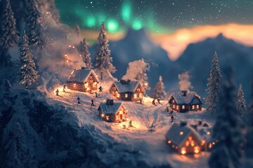 Canvas Print - Snowy village at night