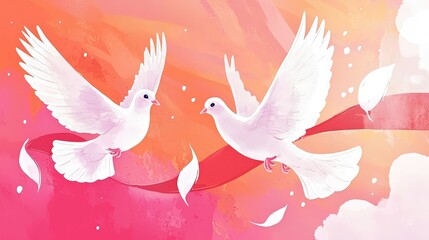 Wall Mural - Two white doves fly