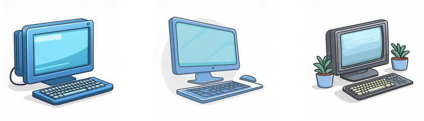 Aufkleber - A cartoon illustration depicting three desktop computers of different styles.