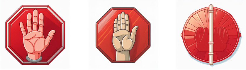 Aufkleber - Three red signs with an open hand inside each.