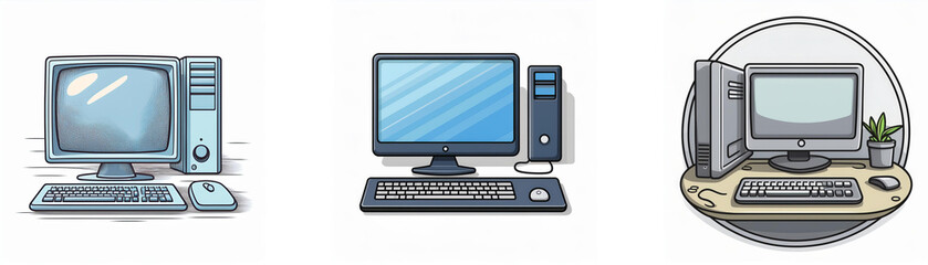 Aufkleber - Three different cartoon illustrations of desktop computers.