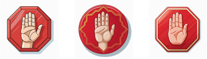 Aufkleber - Three stop signs with a hand in the center.