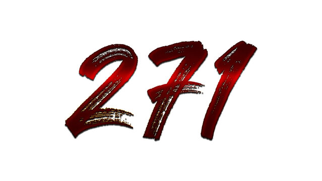 3D blood red number design of 271 on white background.