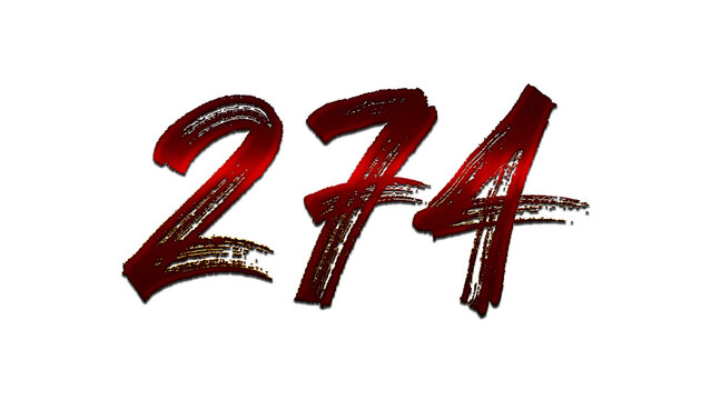 3D blood red number design of 274 on white background.