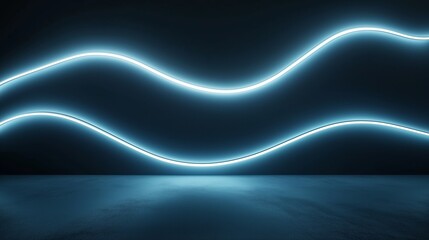 Poster - a glowing blue light wave pattern illuminates a dark studio space in a captivating design for modern
