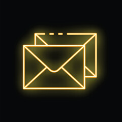Poster - Bright yellow neon mail icon glowing on black background