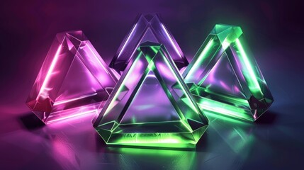 Poster - glowing pink green neon lights in geometrical shapes