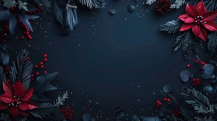 Wall Mural - dark blue and red christmas background copy space