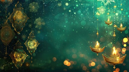 Wall Mural - dark green diwali background banner