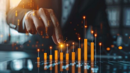 Poster - In a modern office, a business professional uses data analytics tools to boost business growth and financial performance, aiding decisionmaking for strategic planning and investment