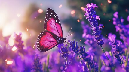 Poster - Vibrant Butterfly on a Lavender Field